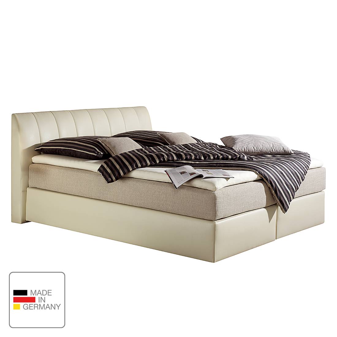 Boxspringbett Valea - Strukturstoff - 180 x 200cm - H2 bis 80 kg - Bonellfederkernmatratze - Beige, Monaco