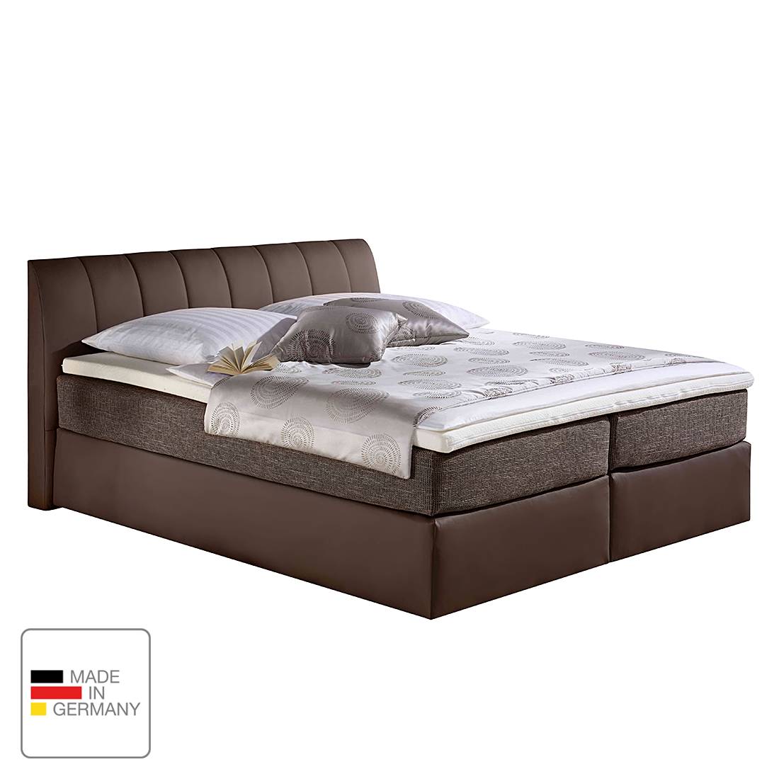 Boxspringbett Valea - Strukturstoff - 180 x 200cm - H2 bis 80 kg - Tonnentaschenfederkernmatratze - Braun, Monaco