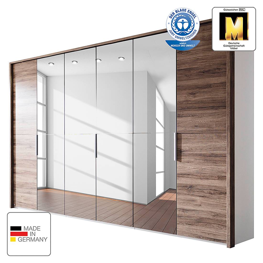 Drehtürenschrank Vadora - Eiche Sanremo Dunkel Dekor - 399 cm (8-türig) - Mit Passepartoutrahmen, Rauch Steffen