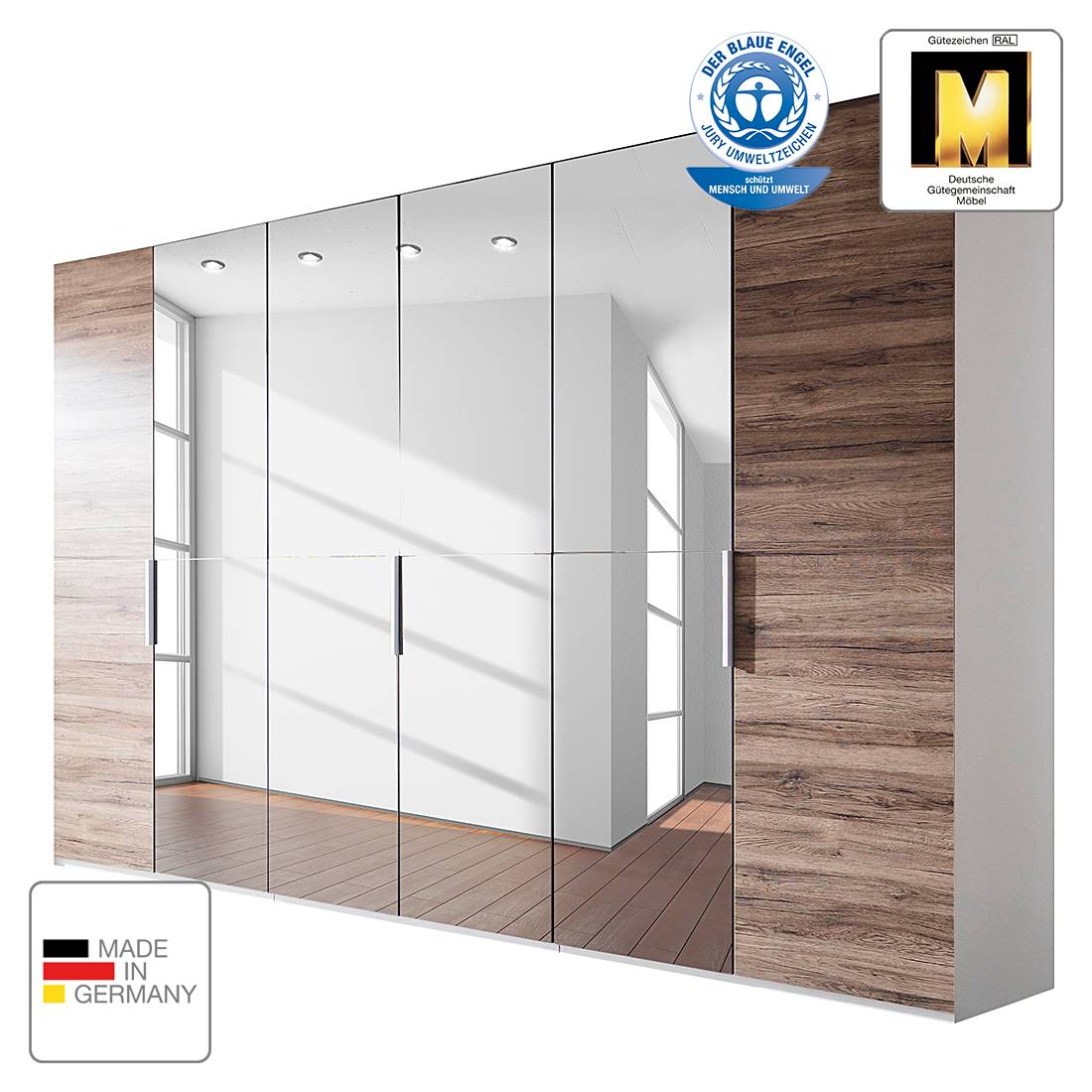 Drehtürenschrank Vadora - Eiche Sanremo Dunkel Dekor - 349 cm (7-türig) - Ohne Passepartoutrahmen, Rauch Steffen