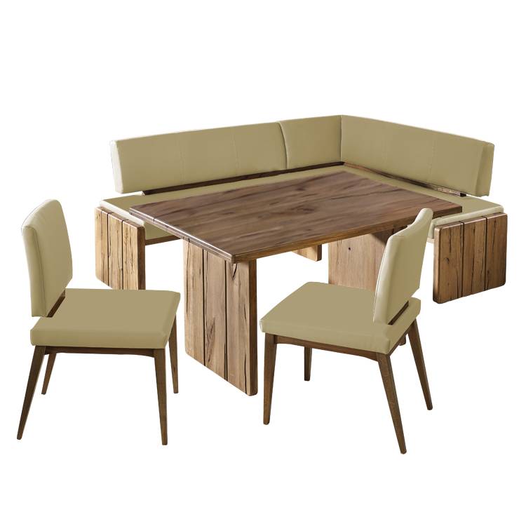 Eckbankgruppe Tacua (4-teilig) - Wildeiche Altholz massiv/Echtleder - Beige - Freiform links, Jung und Söhne