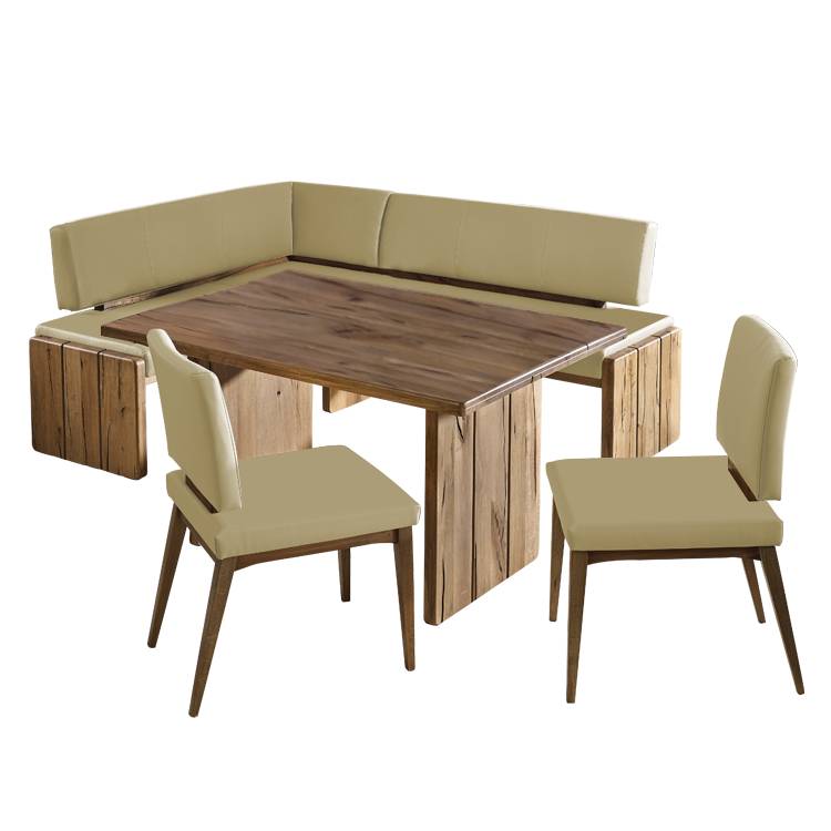 Eckbankgruppe Tacua (4-teilig) - Wildeiche Altholz massiv/Echtleder - Beige - Freiform rechts, Jung und Söhne