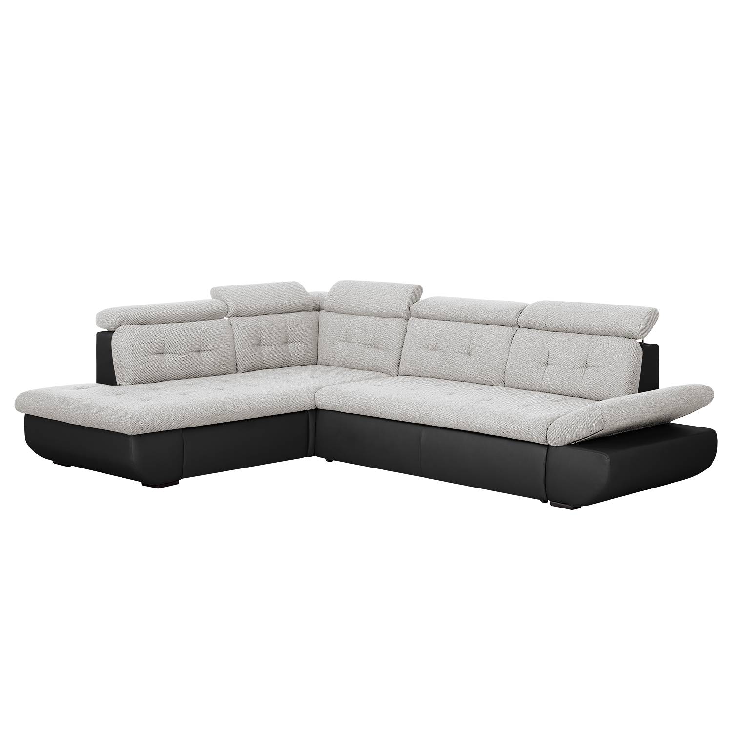 Ecksofa Auletta (mit Schlaffunktion) - Webstoff - Longchair/Ottomane davorstehend links - Schwarz / Hellgrau, roomscape