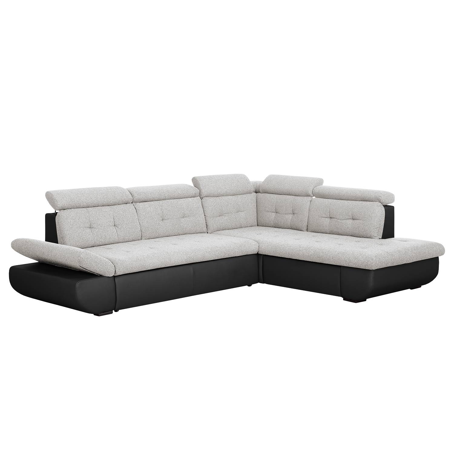 Ecksofa Auletta (mit Schlaffunktion) - Webstoff - Longchair/Ottomane davorstehend rechts - Schwarz / Hellgrau, roomscape