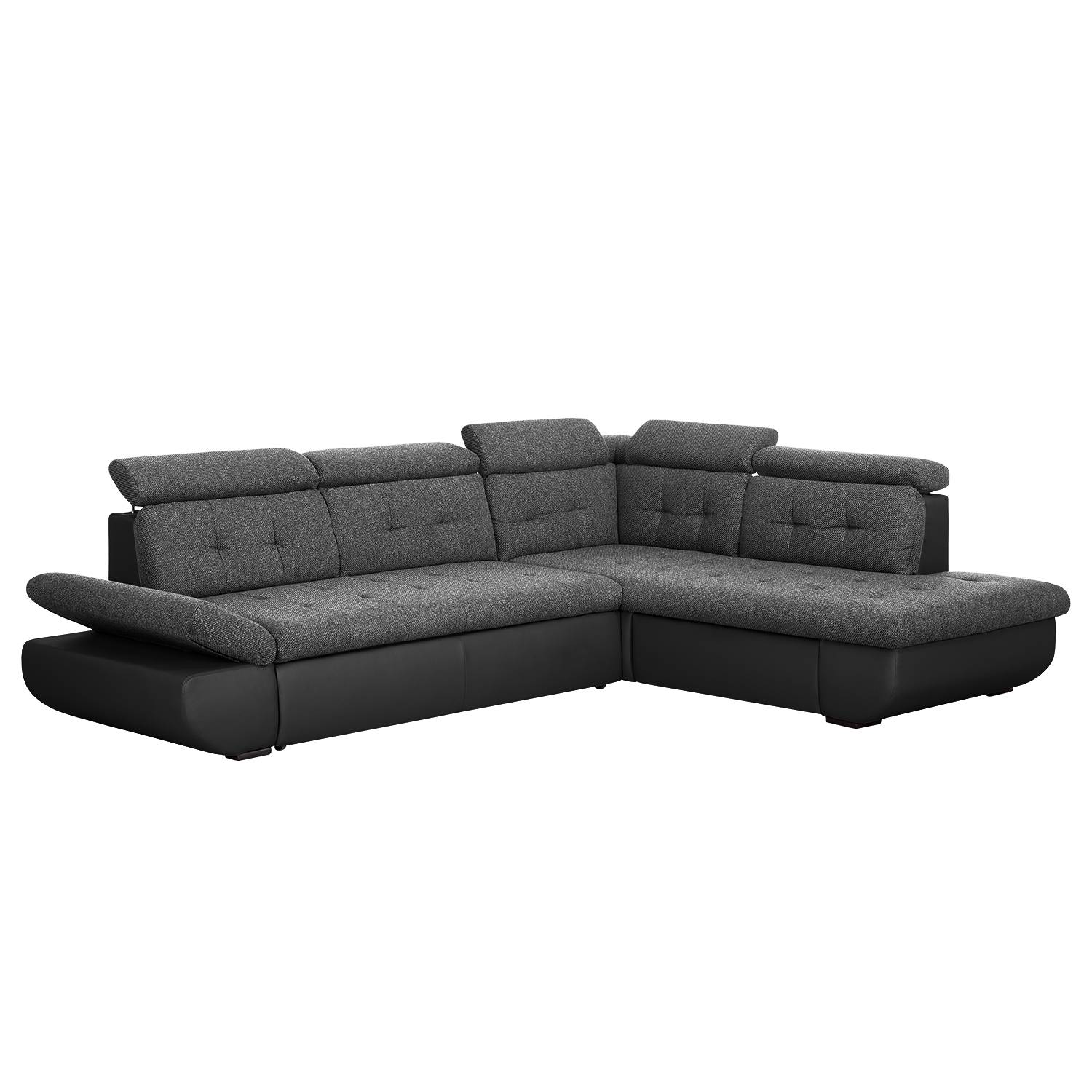 Ecksofa Auletta - Webstoff - Longchair/Ottomane davorstehend rechts - Schwarz / Anthrazit, roomscape