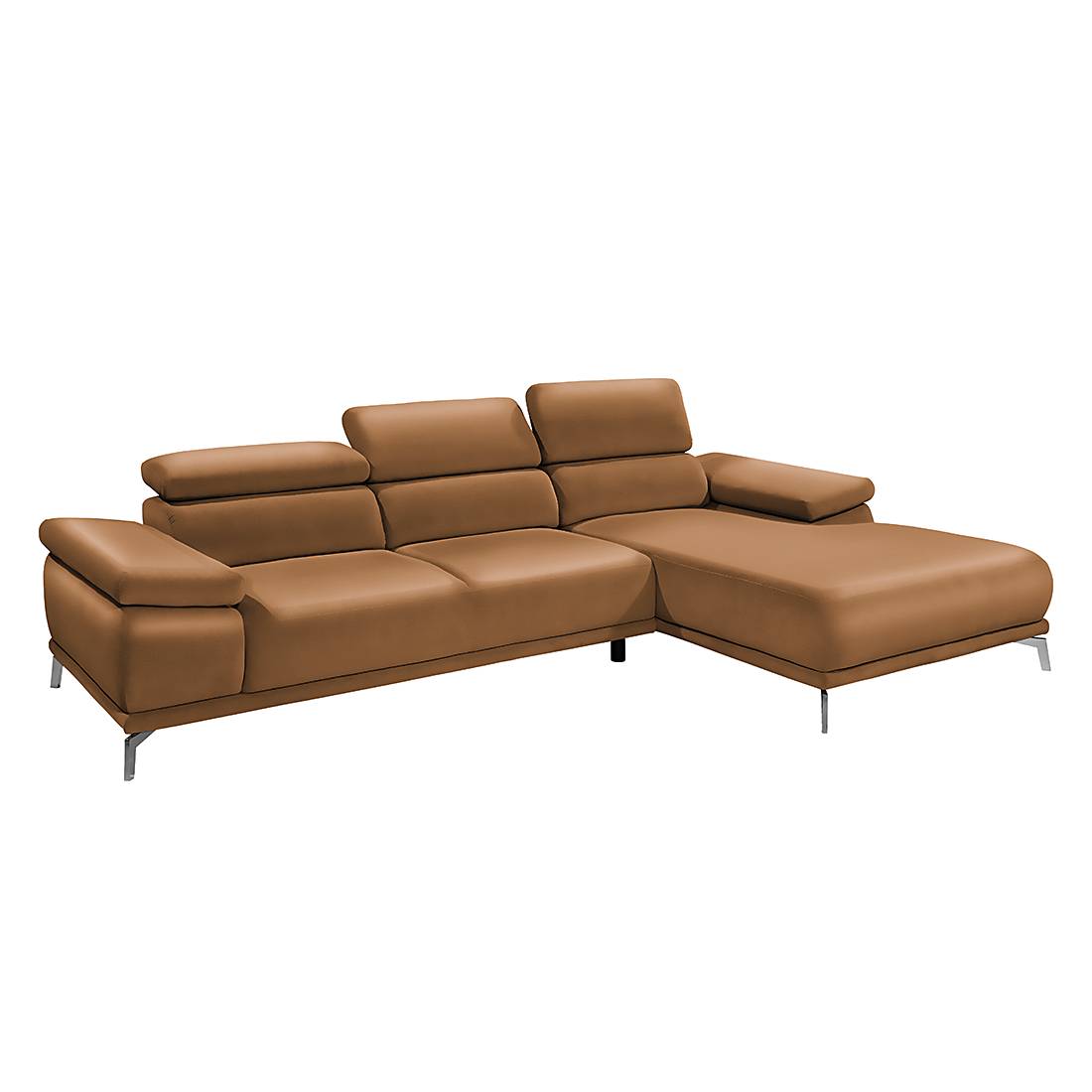 Ecksofa Battista - Echtleder - Longchair/Ottomane davorstehend rechts - Braun - 304 cm, Collectione Minetti