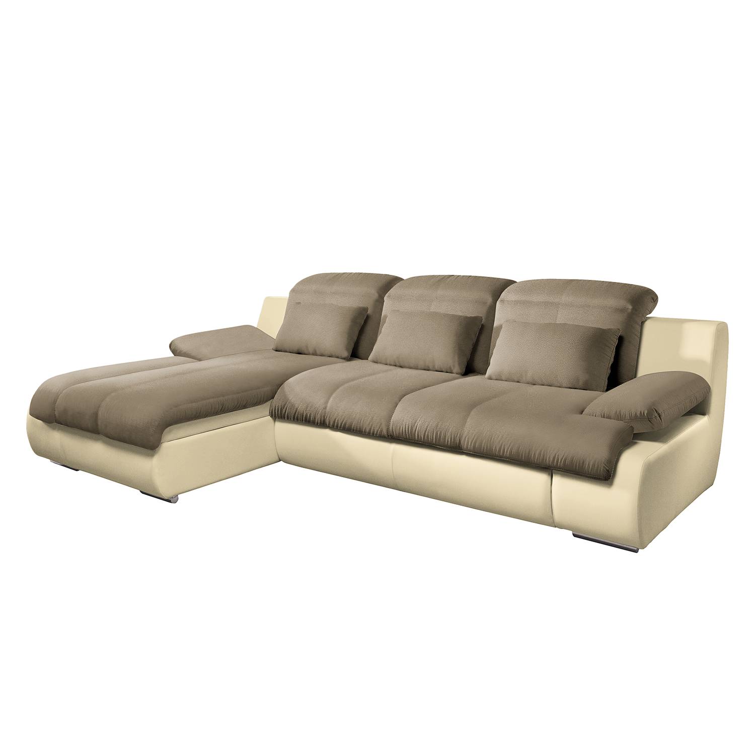 Ecksofa Delsbo (mit Schlaffunktion) - Kunstleder / Flachgewebe - Longchair davorstehend links - Creme / Braun, Cotta