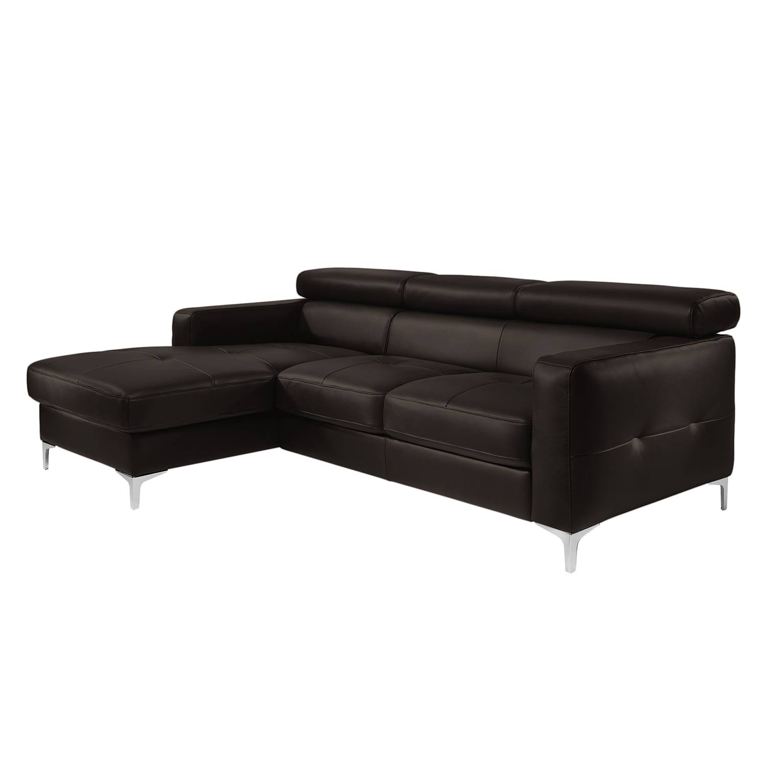 Ecksofa Eduardo I - Echtleder - Longchair/Ottomane davorstehend links - Mit Schlaffunktion - Dunkelbraun, Cotta