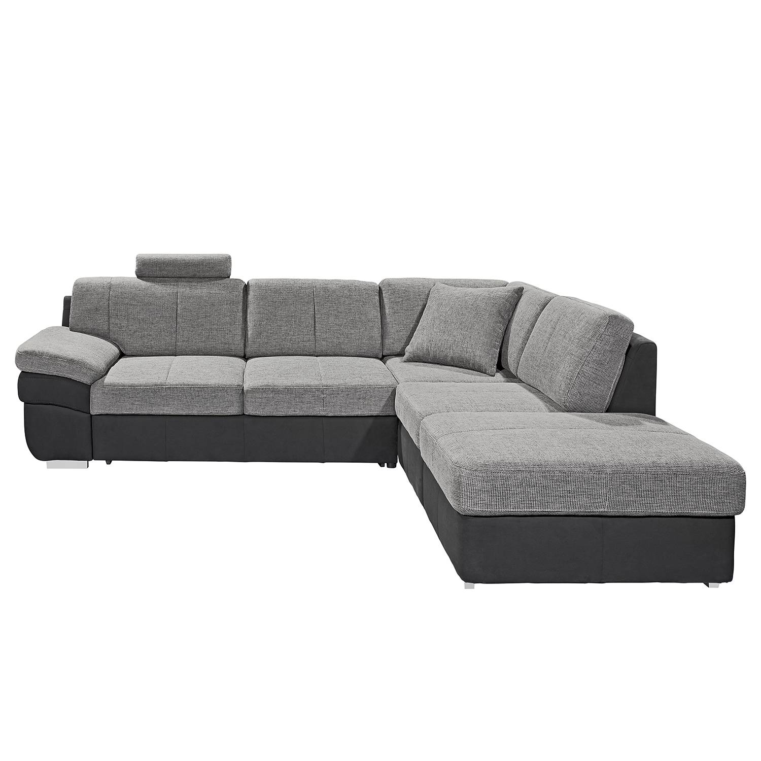 Ecksofa Eltham (mit Schlaffunktion) - Flachgewebe / Strukturstoff - Schwarz / Grau - Longchair/Ottomane davorstehend rechts, loftscape