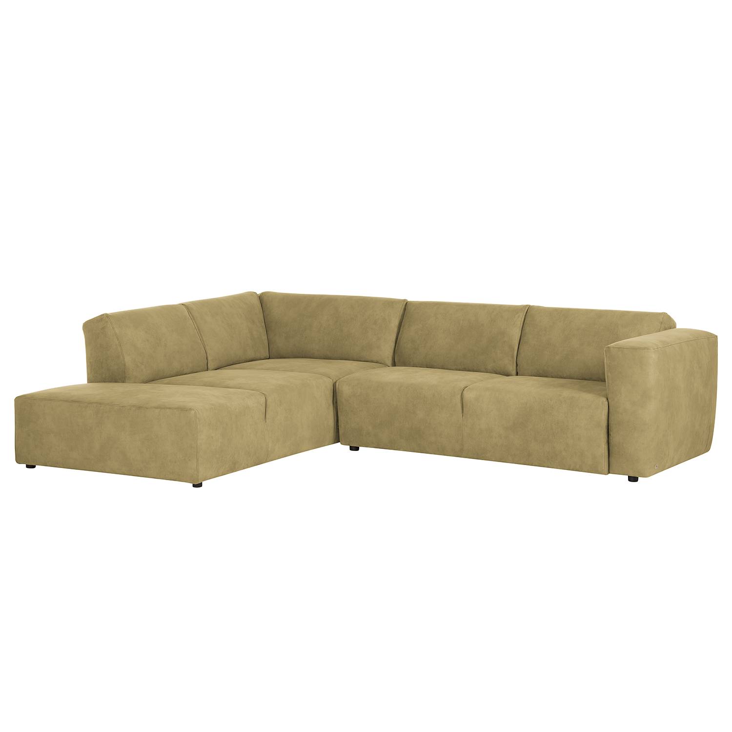 Ecksofa Estepa II - Microfaser - Longchair/Ottomane davorstehend links - Motorisierter Sitzvorzug - Khaki, Naturoo