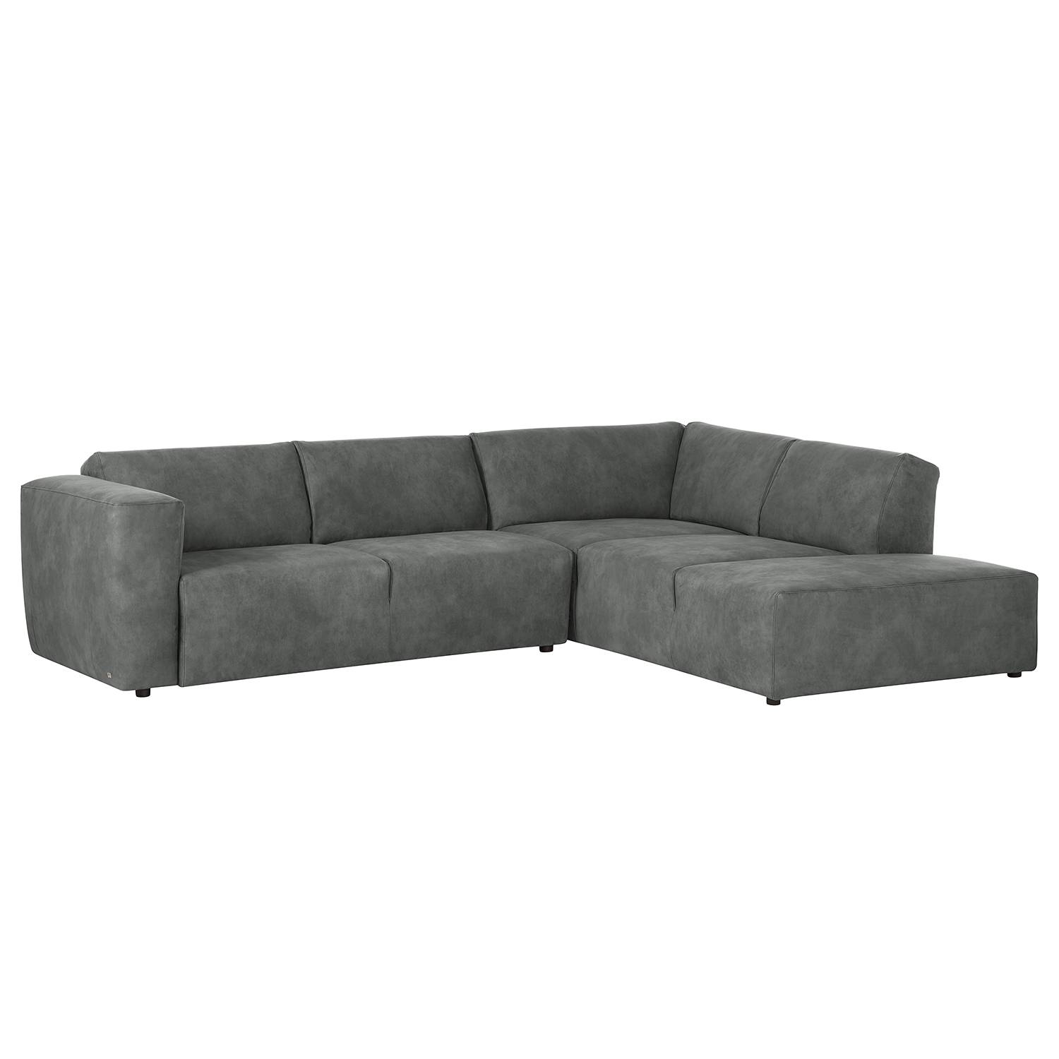 Ecksofa Estepa II - Microfaser - Longchair/Ottomane davorstehend rechts - Motorisierter Sitzvorzug - Anthrazit, Naturoo