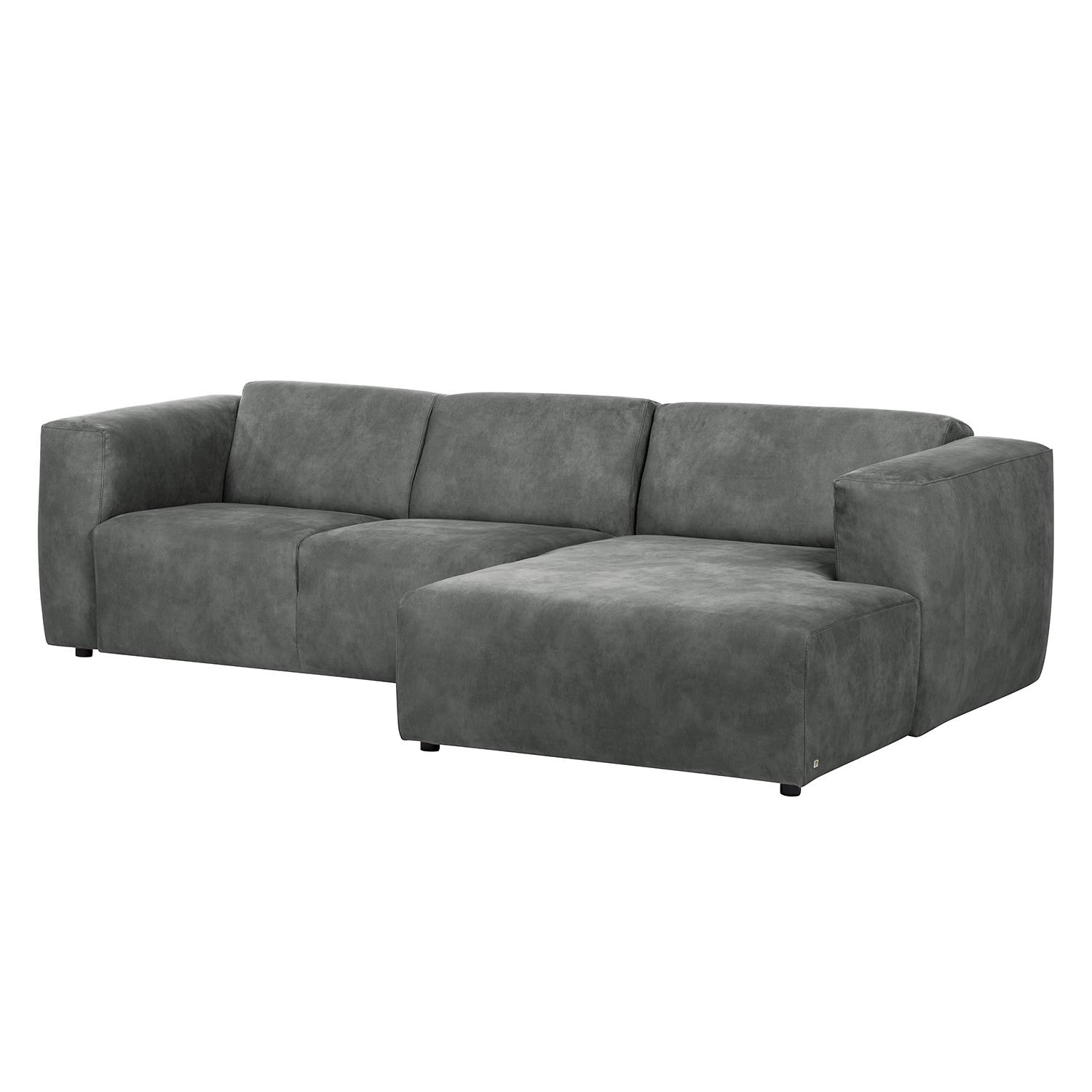 Ecksofa Estepa I - Microfaser - Longchair/Ottomane davorstehend rechts - Motorisierter Sitzvorzug - Anthrazit, Naturoo
