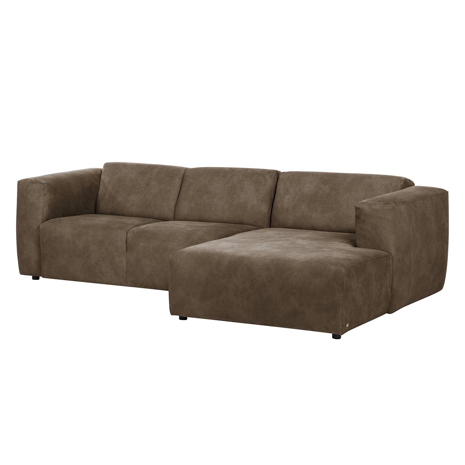 Ecksofa Estepa I - Microfaser - Longchair/Ottomane davorstehend rechts - Motorisierter Sitzvorzug - Braun, Naturoo