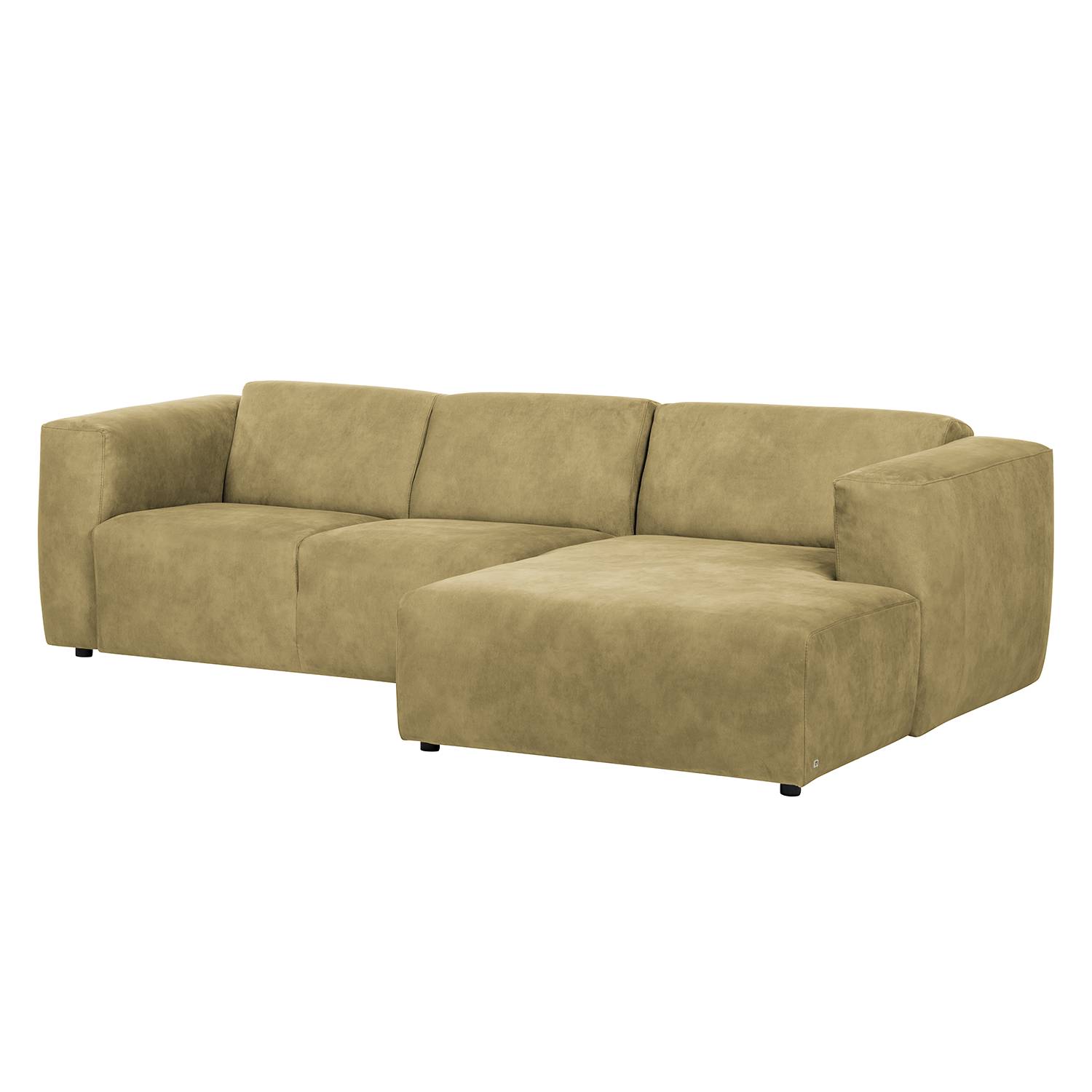 Ecksofa Estepa I - Microfaser - Longchair/Ottomane davorstehend rechts - Motorisierter Sitzvorzug - Khaki, Naturoo