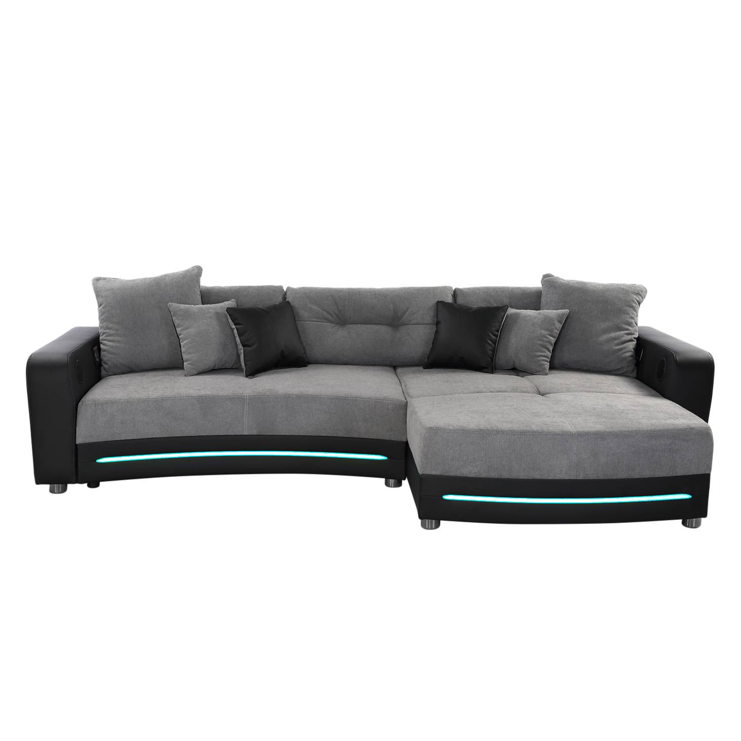 EEK A+, Ecksofa Lanai (inkl. Beleuchtung) - Kunstleder / Microfaser - Longchair beidseitig montierbar - Grau / Schwarz, Home Design