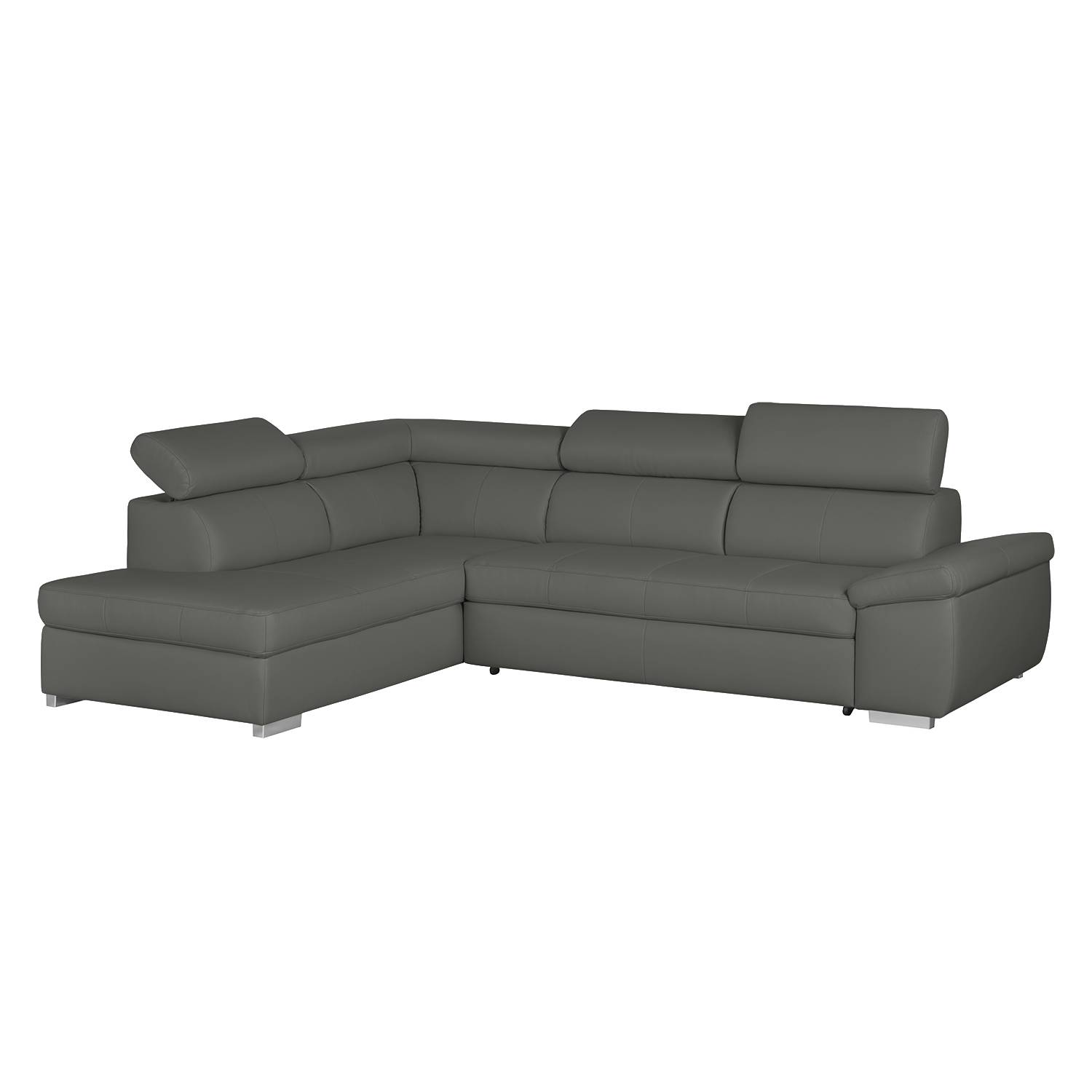 Ecksofa Manono - Echtleder / Kunstleder - Longchair/Ottomane davorstehend links - Mit Schlaffunktion - Dunkelgrau, Nuovoform