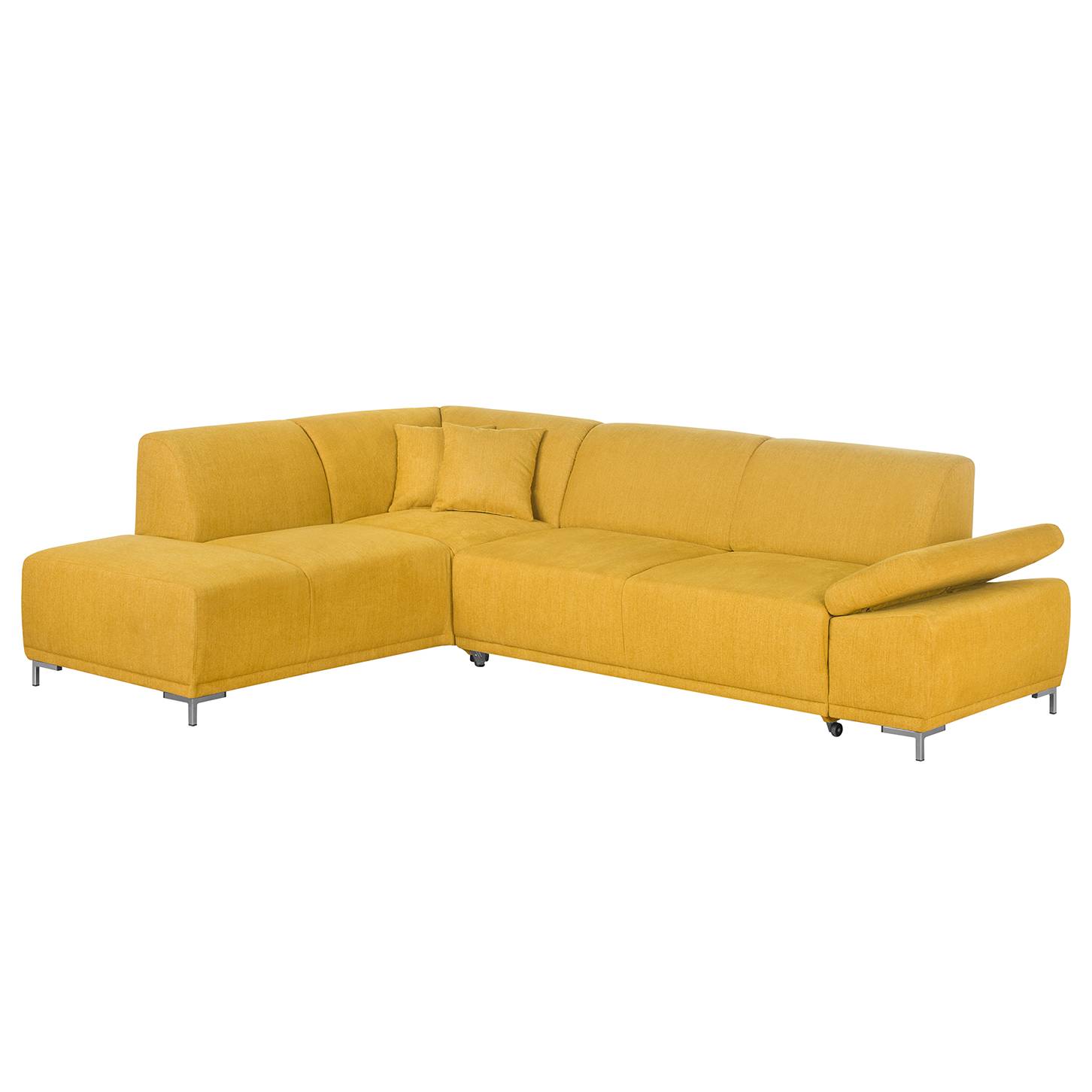 Boxspring-Ecksofa Maradi - Webstoff - Longchair/Ottomane davorstehend links - Keine Funktion - Senfgelb, roomscape