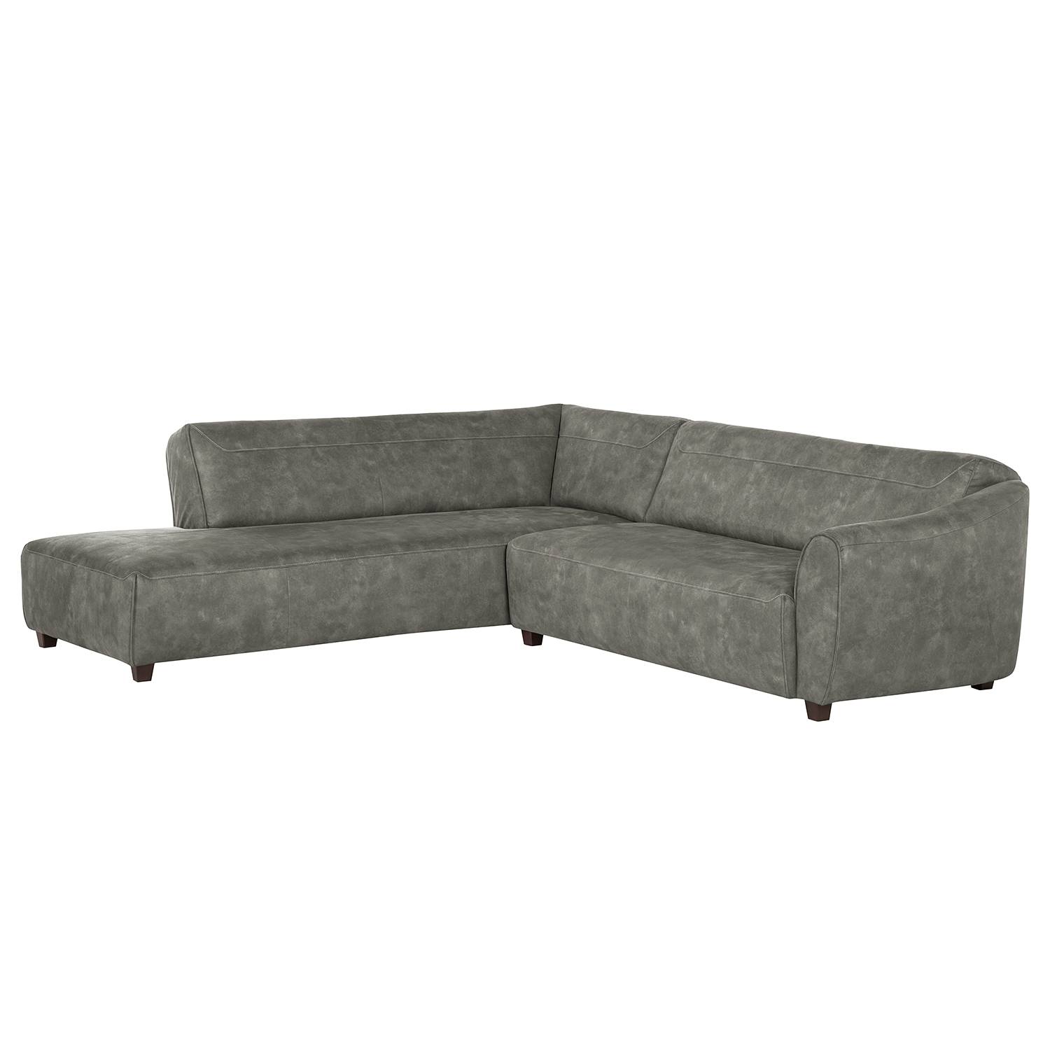 Ecksofa Mazarron - Antiklederoptik - Longchair/Ottomane davorstehend links - Motorisierter Sitzvorzug - Anthrazit, Naturoo