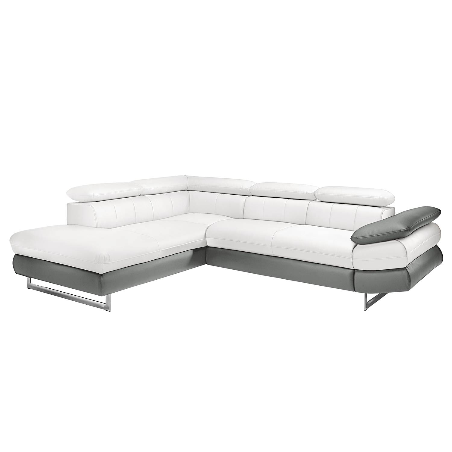 Ecksofa Ross - Kunstleder - Longchair/Ottomane davorstehend links - Ohne Schlaffunktion - Dunkelgrau / Weiß, Cotta