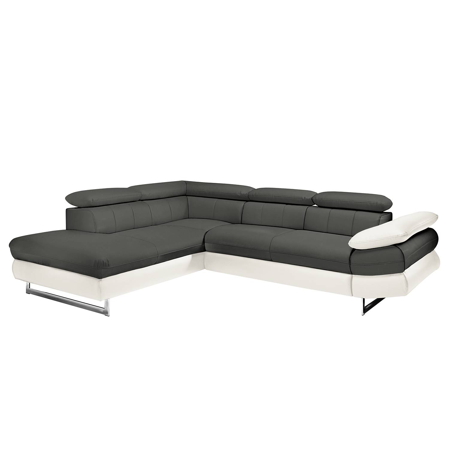 Ecksofa Ross - Kunstleder - Longchair/Ottomane davorstehend links - Ohne Schlaffunktion - Weiß / Dunkelgrau, Cotta