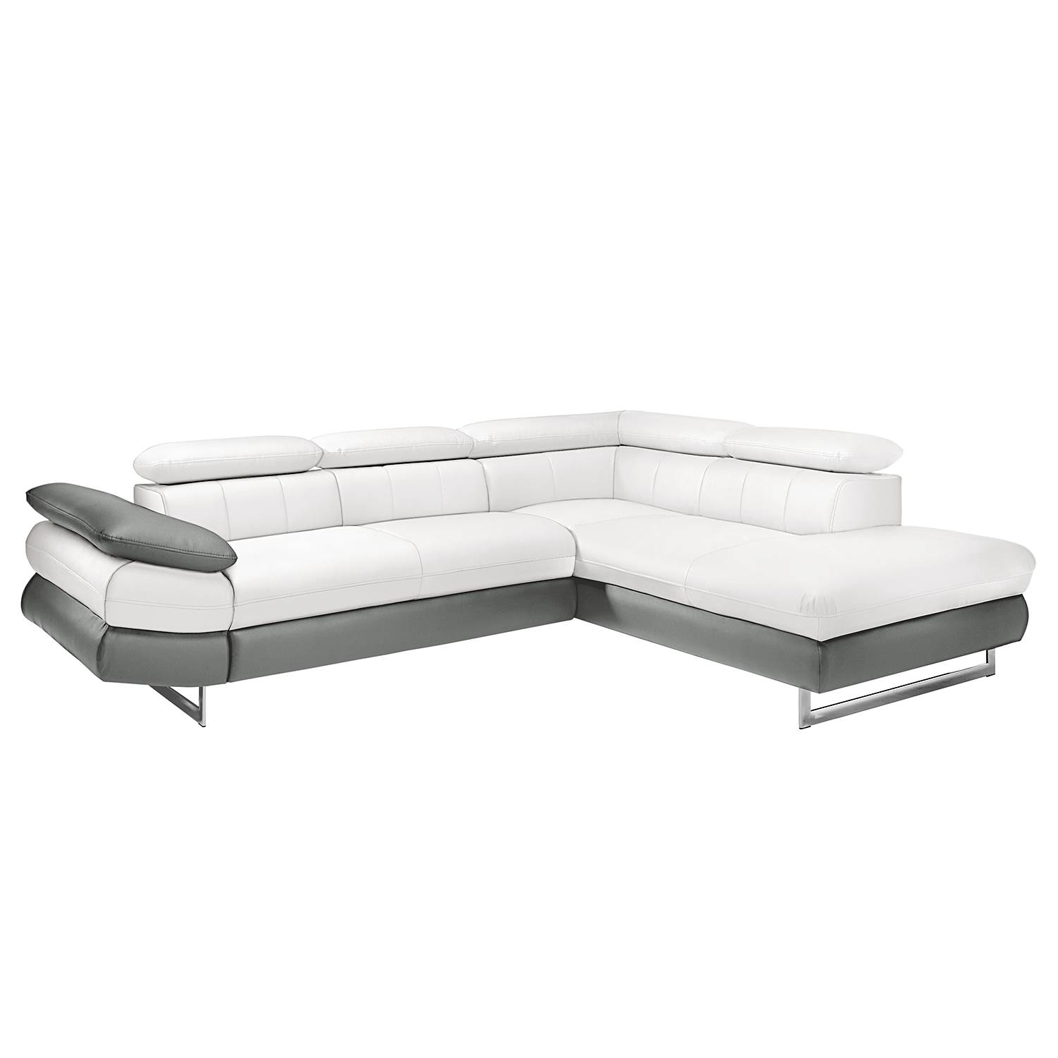 Ecksofa Ross - Kunstleder - Longchair/Ottomane davorstehend rechts - Ohne Schlaffunktion - Dunkelgrau / Weiß, Cotta