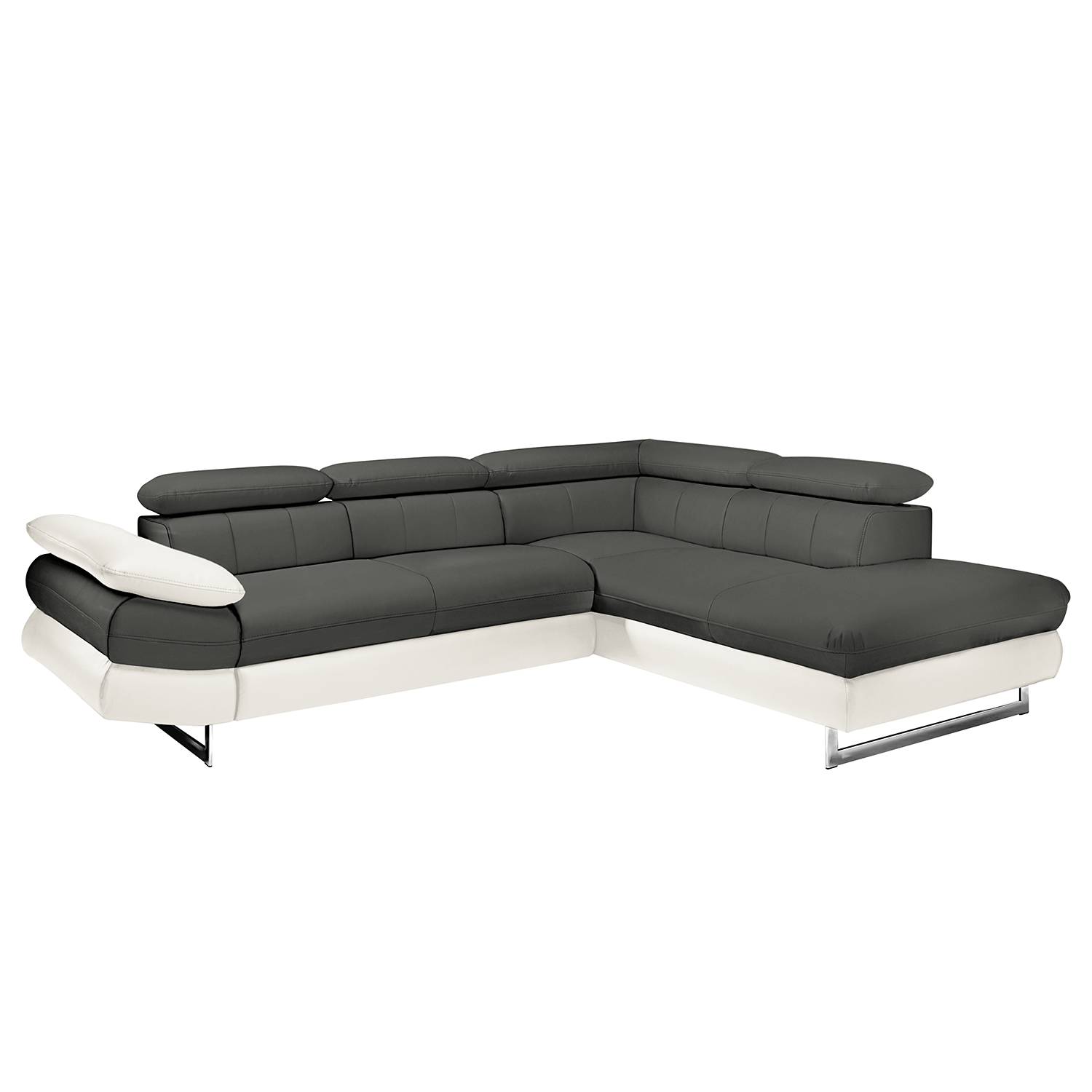 Ecksofa Ross - Kunstleder - Longchair/Ottomane davorstehend rechts - Ohne Schlaffunktion - Weiß / Dunkelgrau, Cotta