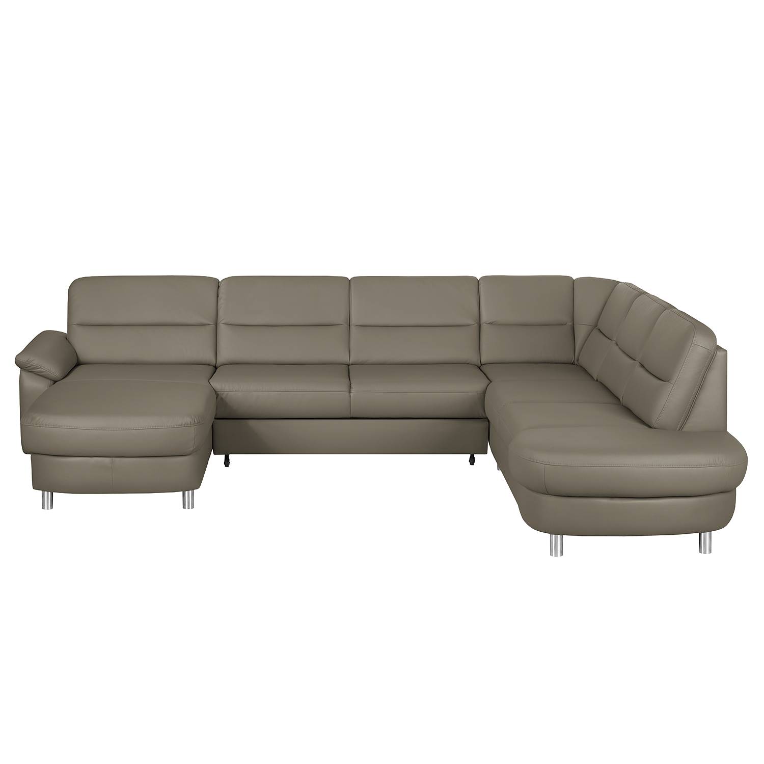 Ecksofa Songea - Echtleder / Kunstleder - Longchair/Ottomane davorstehend links - Ohne Schlaffunktion - Keine Funktion - Grau, Nuovoform