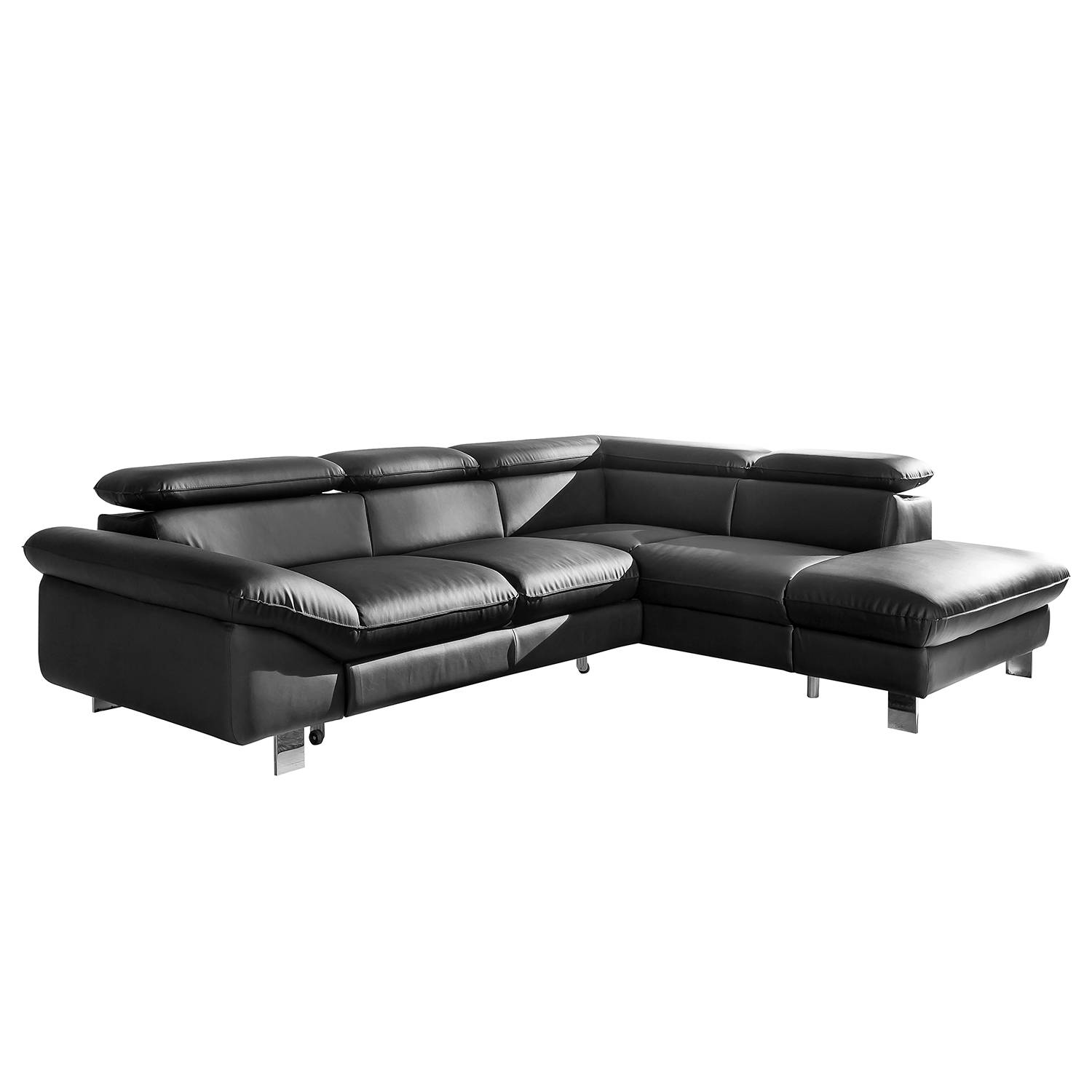 Ecksofa Waiho - Kunstleder - Longchair/Ottomane davorstehend rechts - Ohne Schlaffunktion - Schwarz, Cotta
