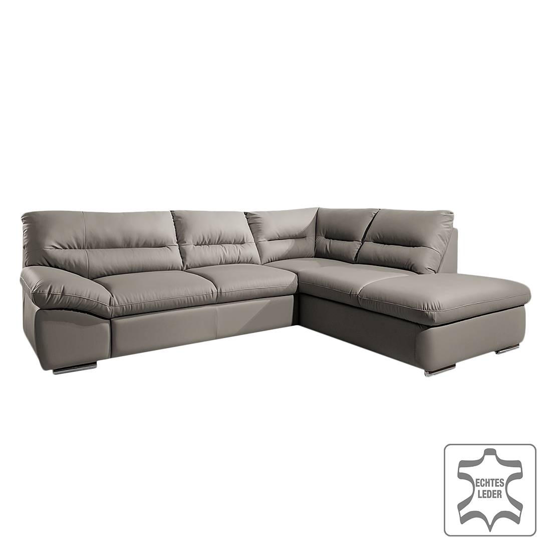 Ecksofa Doug (mit Schlaffunktion) - Echtleder - Longchair/Ottomane davorstehend rechts - Hellgrau, Cotta