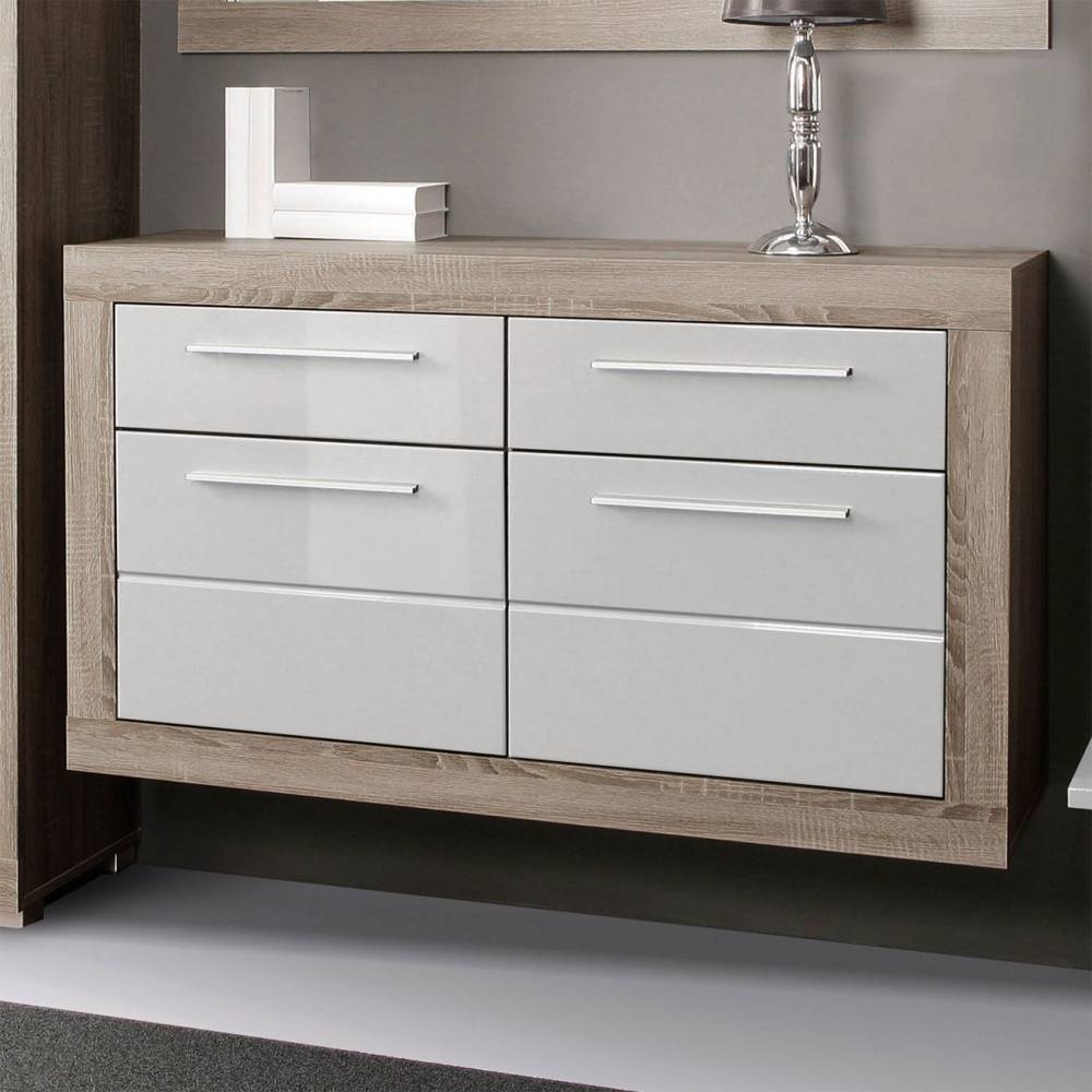 flurmoebel set gregoriano 4 teilig weiss hochglanz eiche dekor schrank schuhkommode spiegel garderobe 327029