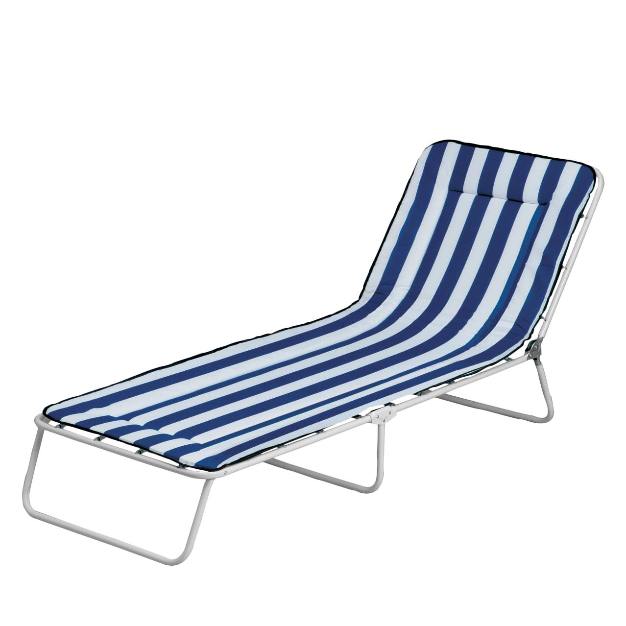 Gartenliege Chiemsee 3-Bein (inkl. Polsterauflage) - Stahlrohr/Textil - Weiß/Blau-Weiß gestreift, Best Freizeitmöbel