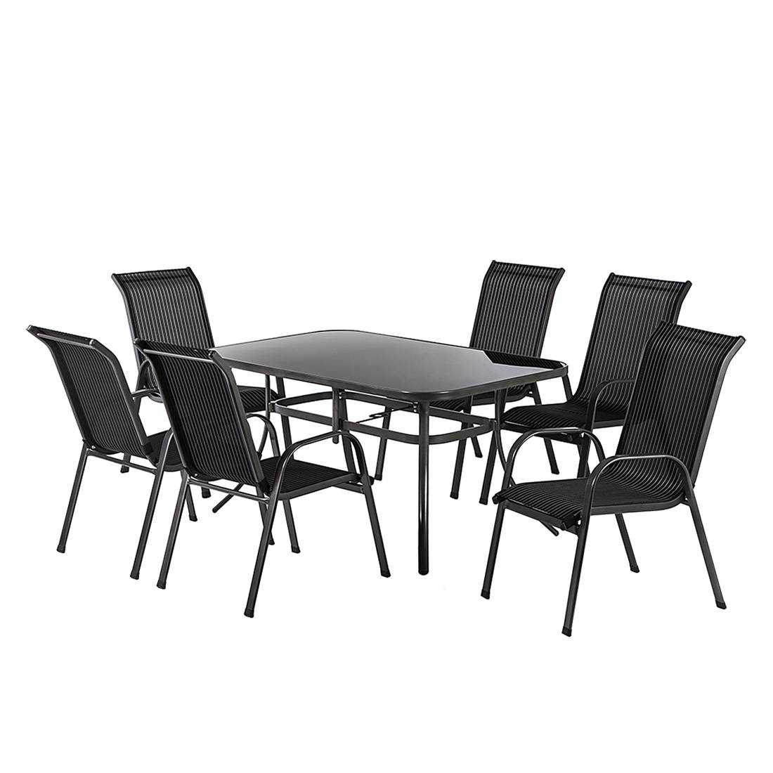 Gartenmöbelset Solidus Linu (7-teilig) - Aluminium/Kunstfasergewebe - Silbergrau/Schwarz-Grau gestreift, Kings Garden