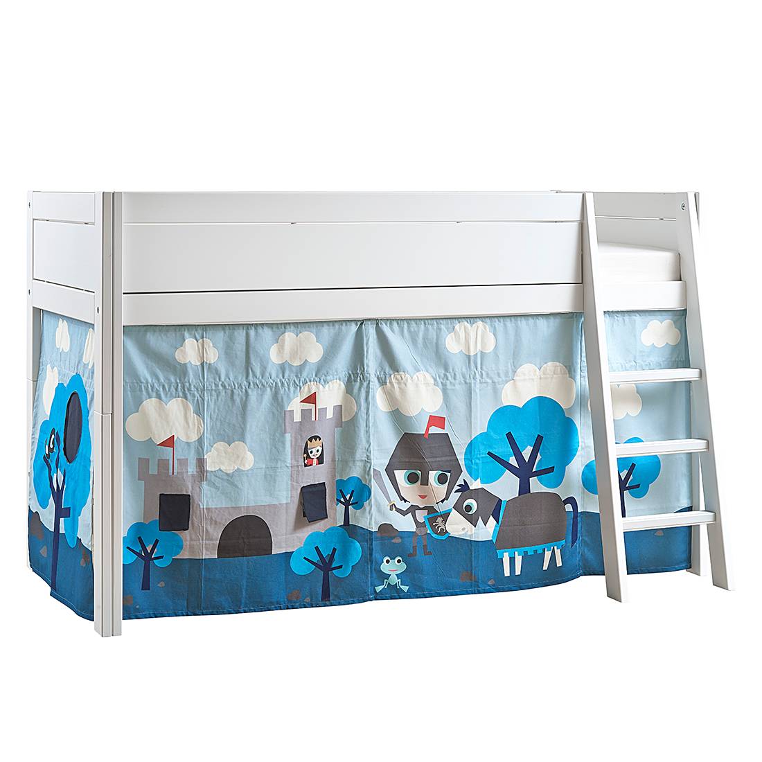 Halbhohes Bett Lifetime Original - Kiefer teilmassiv/Textil - Weiß/Blau - Mit Deluxe Lattenrost, Lifetime Kidsrooms