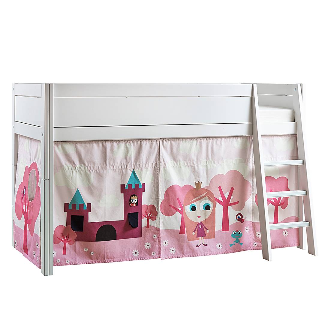 Halbhohes Bett Lifetime Original - Kiefer teilmassiv/Textil - Weiß/Rosa - Mit Deluxe Lattenrost, Lifetime Kidsrooms