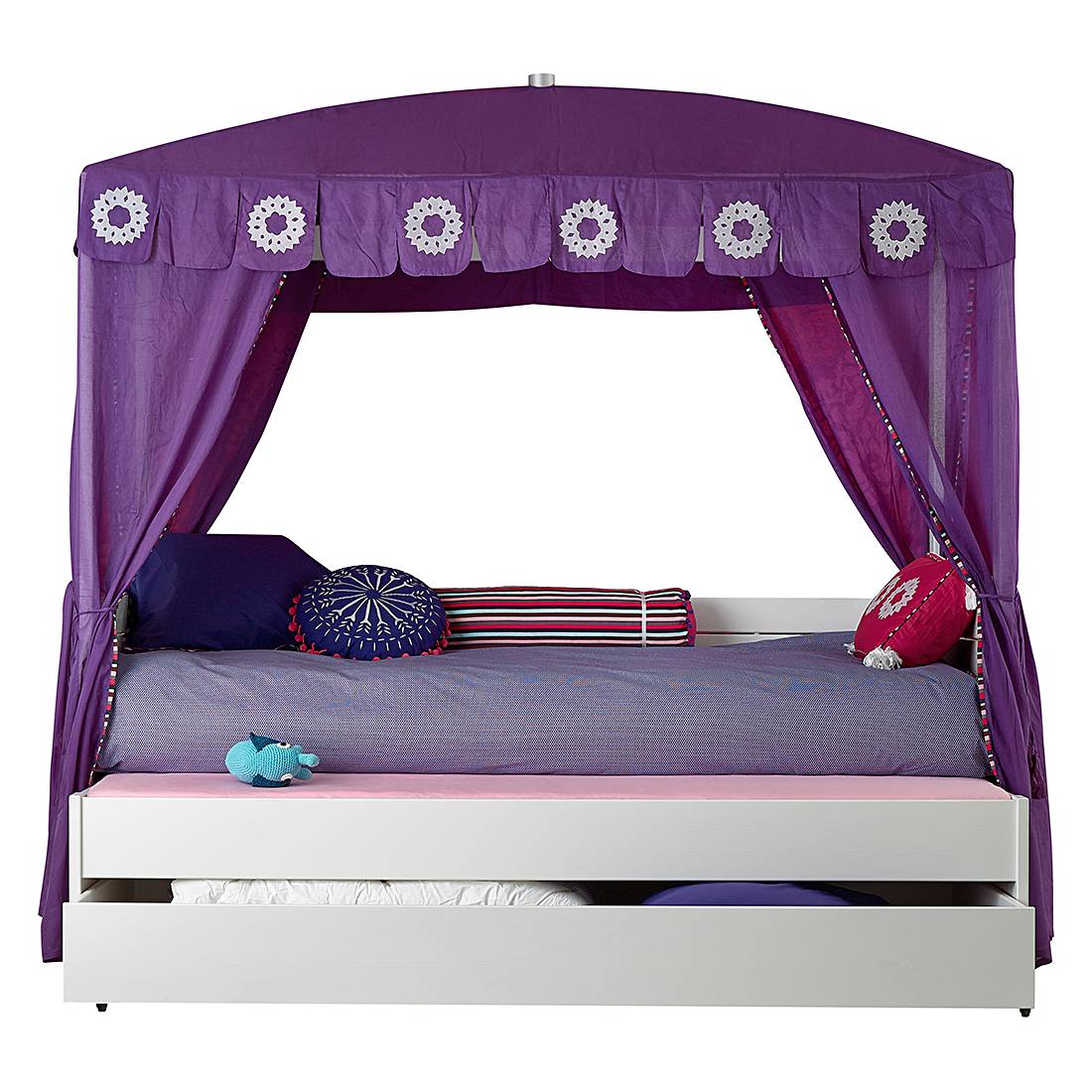 Himmel-Kojenbett Lifetime Original - Kiefer teilmassiv/Textil - Weiß/Lila - Mit Deluxe Lattenrost, Lifetime Kidsrooms