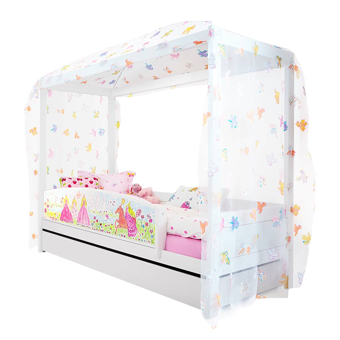 Himmelbett Princess Lifetime Original - Kiefer teilmassiv - Weiß - Mit Rollrost, Lifetime Kidsrooms