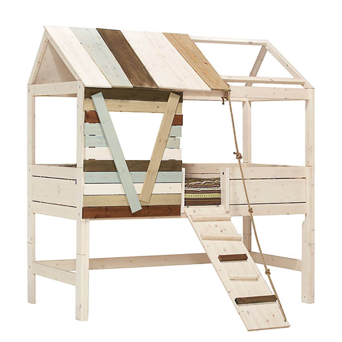 Hochbett Baumhütte Lifetime Original - Kiefer massiv - Whitewash - Inkl. Deluxe Lattenrost, Lifetime Kidsrooms