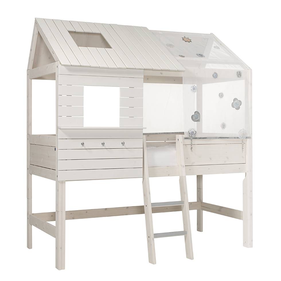 Hochbett Hütte Lifetime Original - Kiefer massiv - Whitewash - Inkl. Deluxe Lattenrost & Markise, Lifetime Kidsrooms