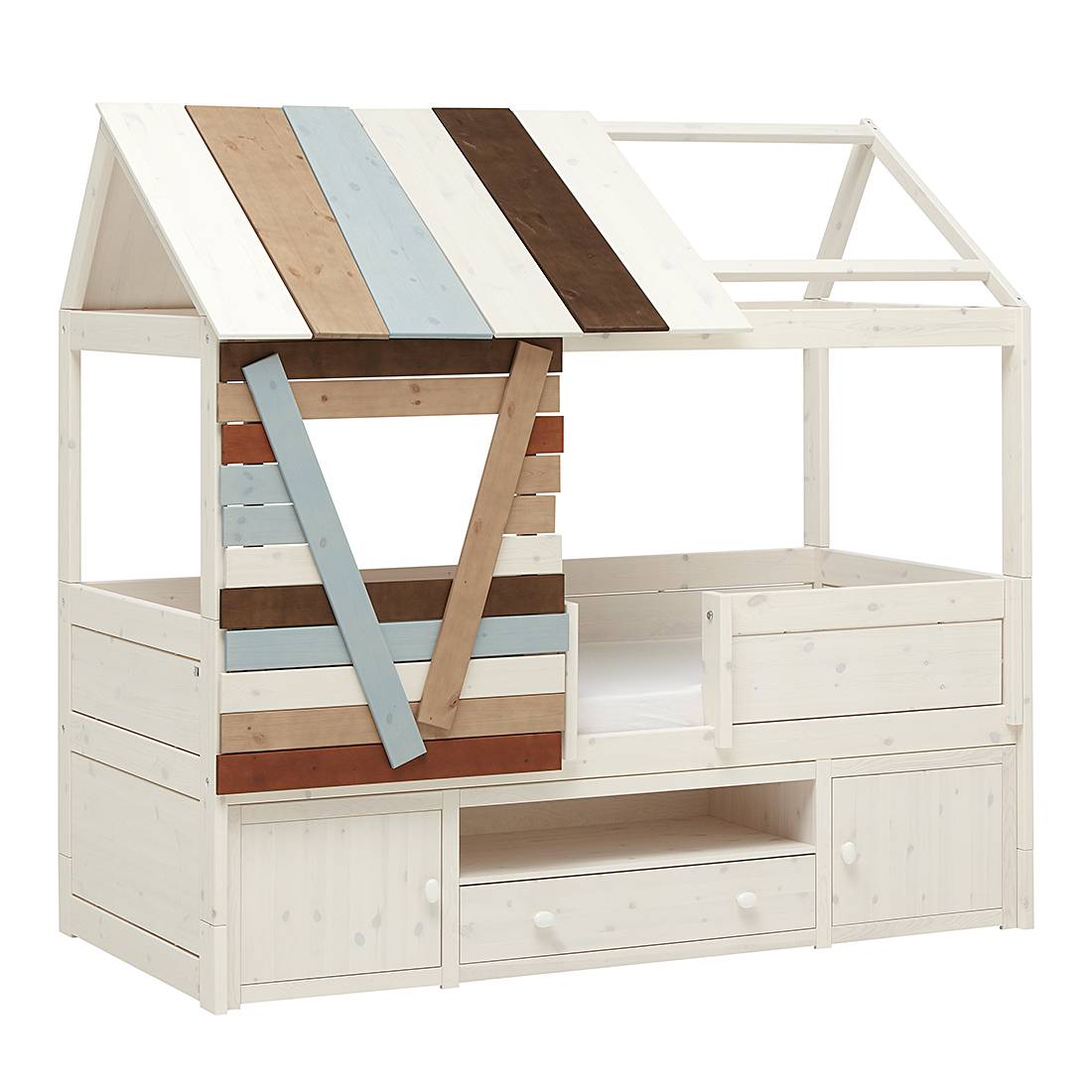 Kojenbett Hütte Lifetime Original - Kiefer massiv - Whitewash - Mit Deluxe Lattenrost, Lifetime Kidsrooms