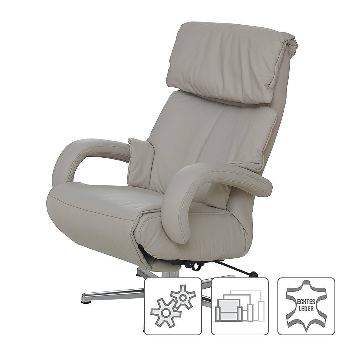 Relaxsessel Shuttle - Echtleder Grau - 3-motorige Verstellung mit Akku - S = bis 160 cm, trendline by Ada