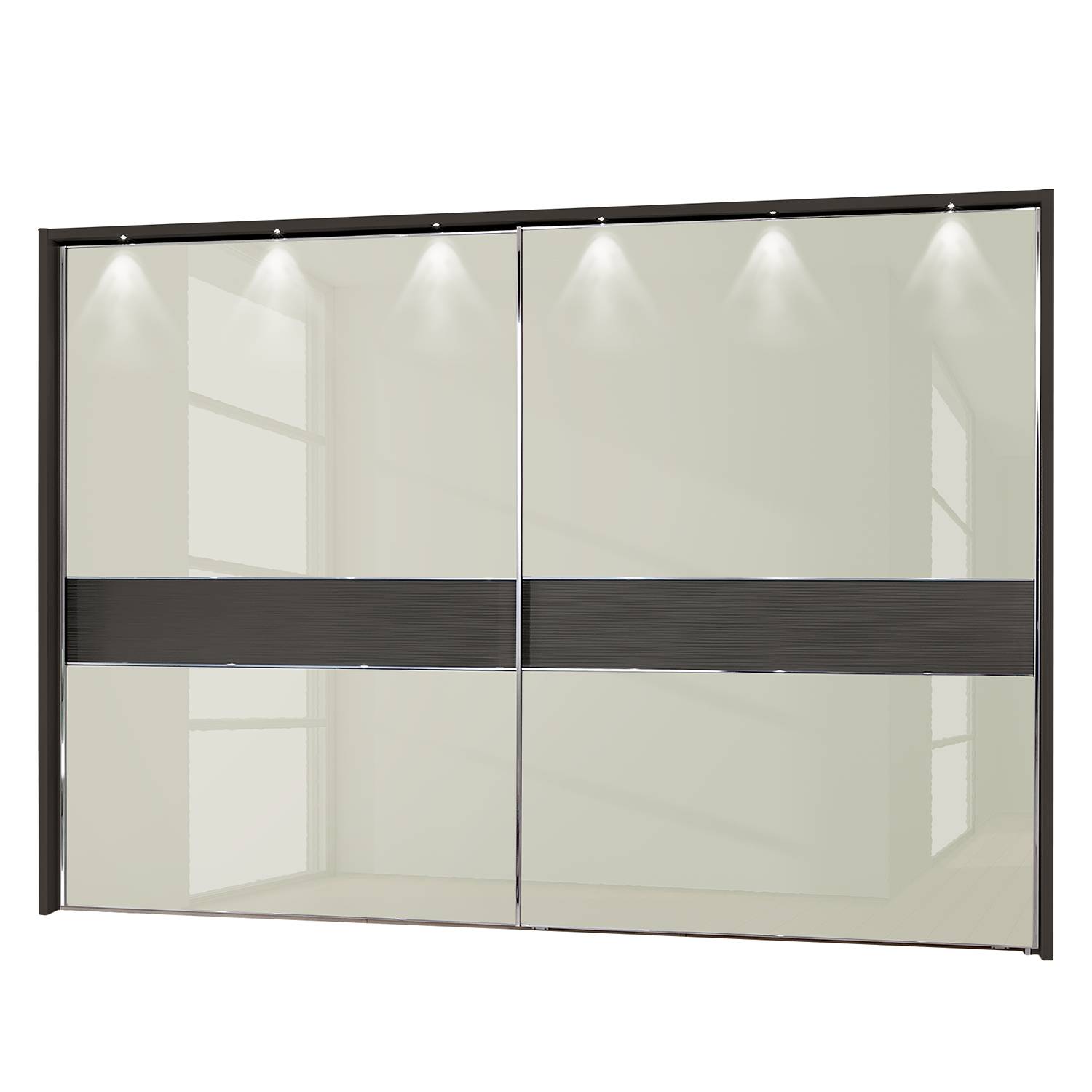 EEK A+, Schwebetürenschrank Colorado - LED-Beleuchtung - Dunkelbraun / Creme - 250 cm (2-türig) - Mit beleuchtetem Passepartout, Althoff