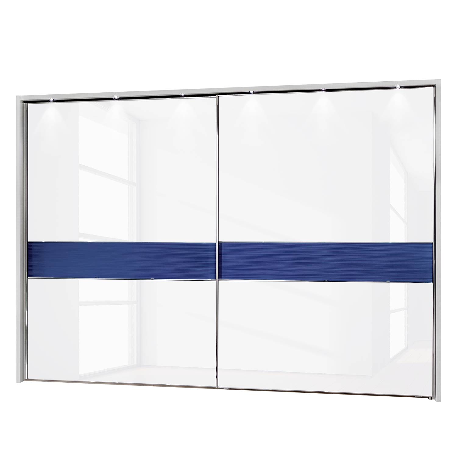 EEK A+, Schwebetürenschrank Colorado - LED-Beleuchtung - Weiß / Alpinweiß / Petrol - 250 cm (2-türig) - Mit beleuchtetem Passepartout, Althoff
