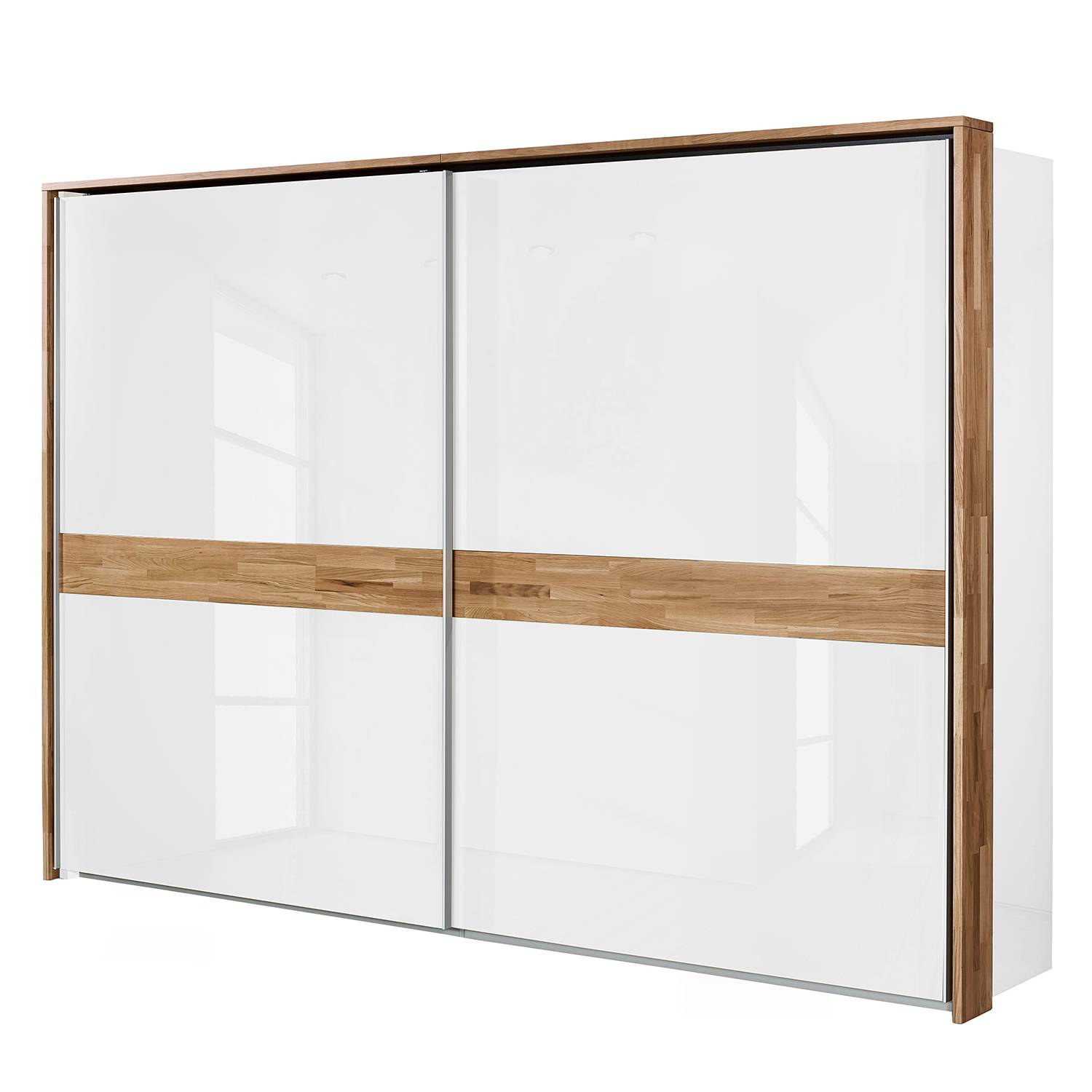 Schwebetürenschrank Feel - Hochglanz Weiß / Eiche - 252 cm (2-türig) - Mit Passepartoutrahmen, Arte M
