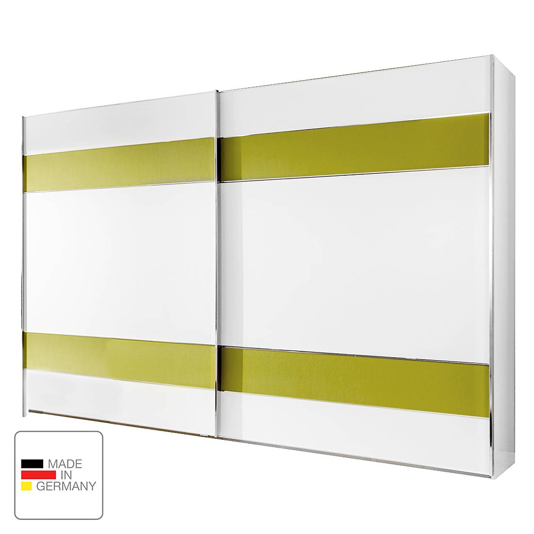 Schwebetürenschrank Jive - Alpinweiß/Kunstleder Limette - Ohne Beleuchtung - 300 cm (3-türig) - Ohne Passepartoutrahmen, Althoff