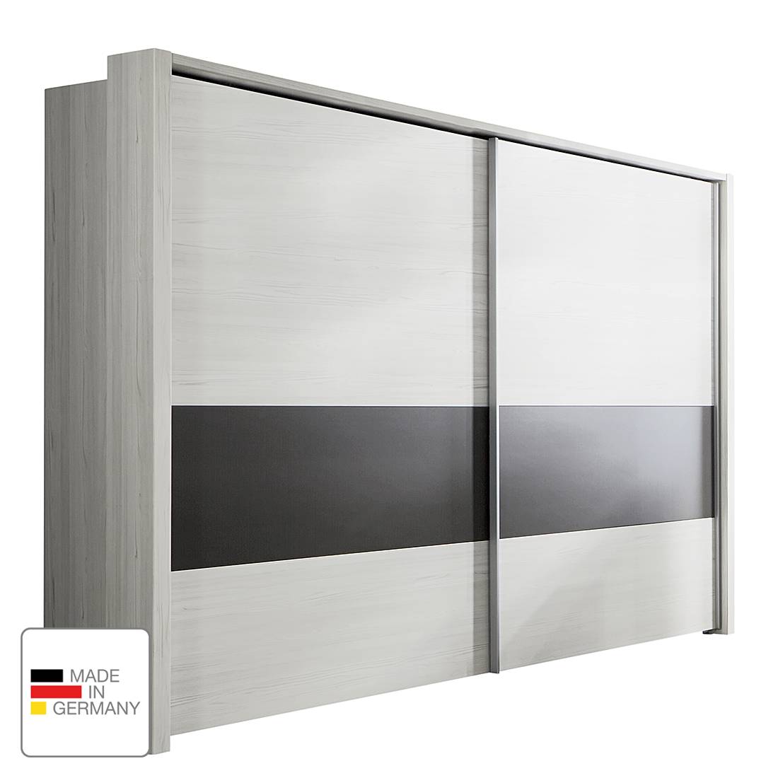 Schwebetürenschrank Lissabon - Polar Lärche Dekor/Havanna - 300 cm (2-türig) - Mit Passepartoutrahmen, Althoff