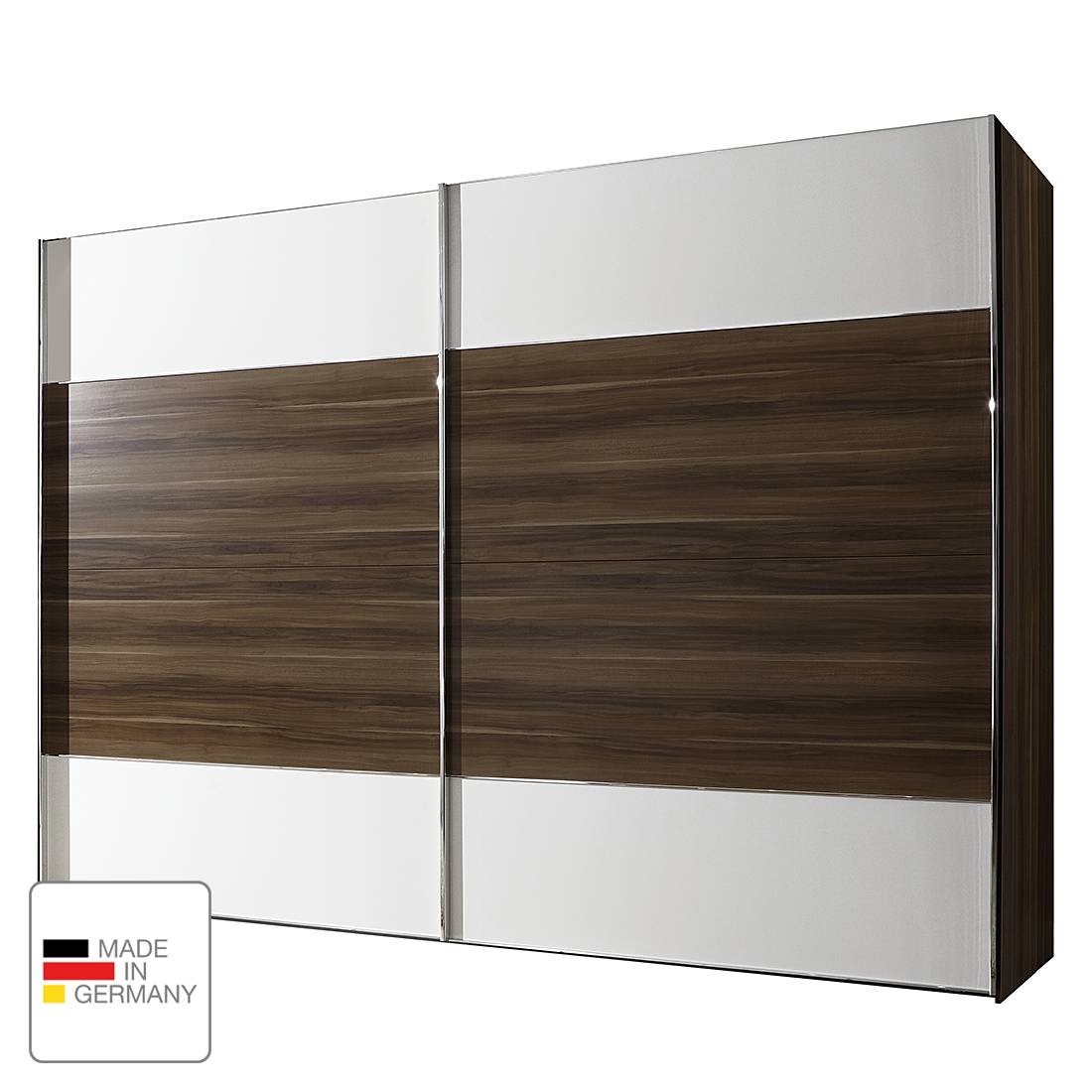 Schwebetürenschrank Monza - Walnuss Dekor/Alpinweiß - Ohne Beleuchtung - 300 cm (3-türig) - 216 cm - Ohne Passepartoutrahmen, Althoff
