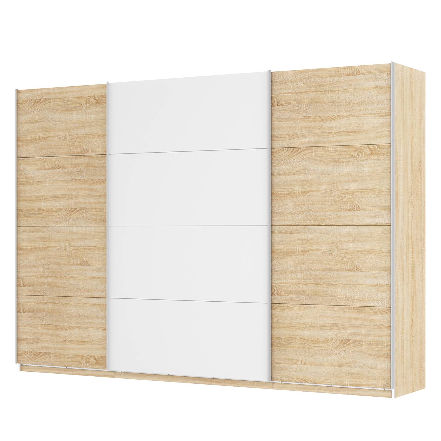 Schwebetürenschrank SKØP - Eiche Sonoma Dekor / Alpinweiß - 315 cm (3-türig) - 222 cm - Premium, SKØP