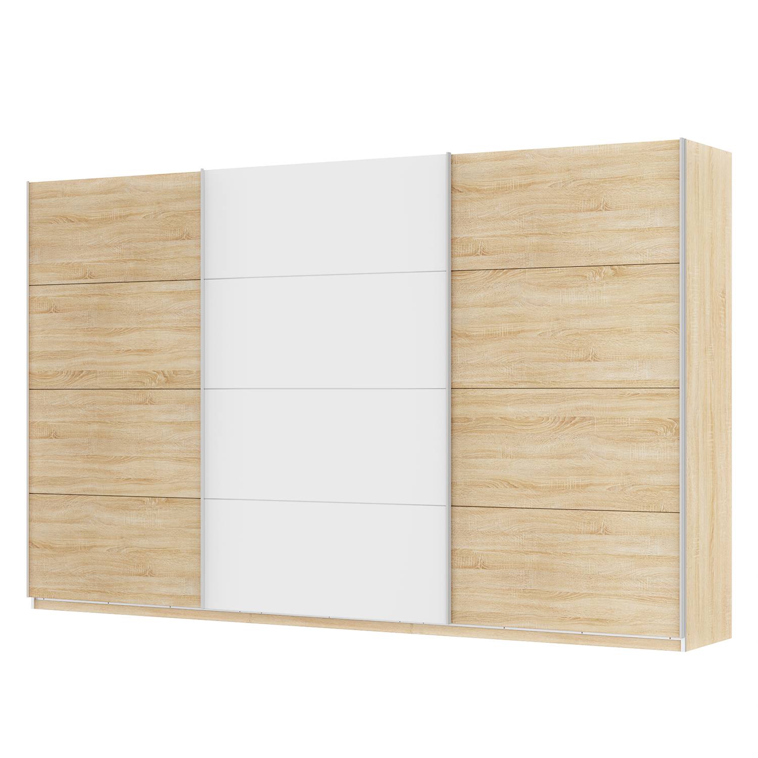 Schwebetürenschrank SKØP - Eiche Sonoma Dekor / Alpinweiß - 360 cm (3-türig) - 222 cm - Premium, SKØP