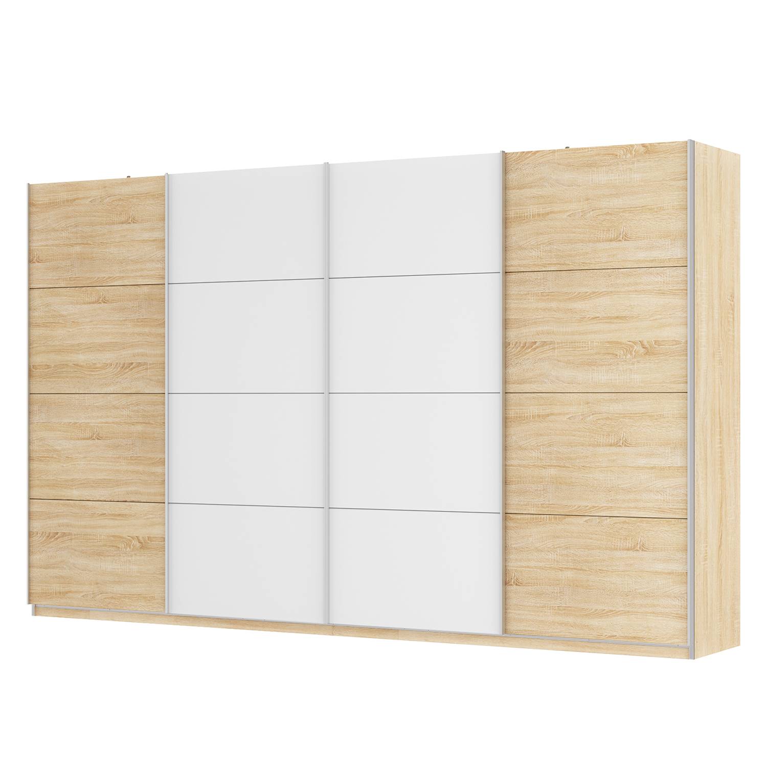 Schwebetürenschrank SKØP - Eiche Sonoma Dekor / Alpinweiß - 360 cm (4-türig) - 222 cm - Classic, SKØP