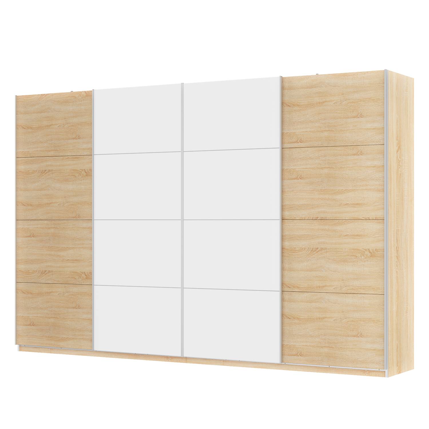 Schwebetürenschrank SKØP - Eiche Sonoma Dekor / Alpinweiß - 360 cm (4-türig) - 236 cm - Classic, SKØP